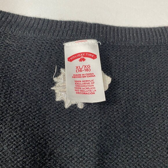 Womens XL Christmas Sweater Vest Holiday Time Black Merry Christmas Elf Design - Picture 6 of 7